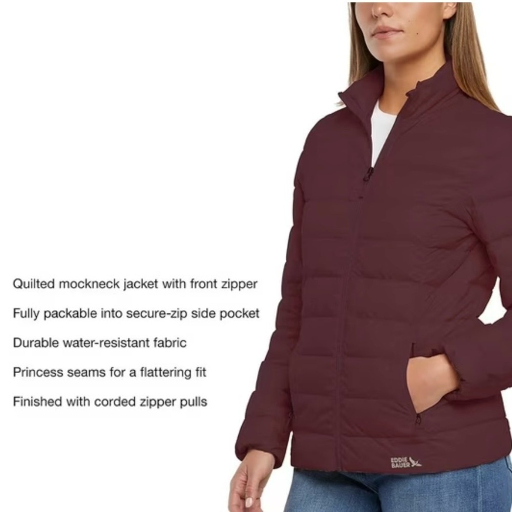 Eddie Bauer Women's Packable Jacket 650 Fill Power Down No Hood Zip Pockets 😍 - Picture 6 of 10